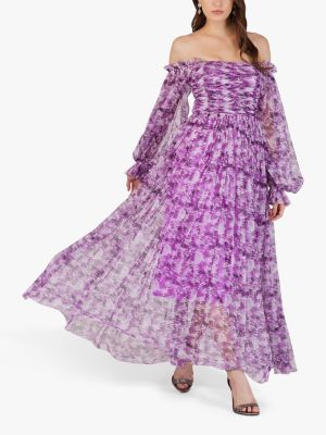 Платье с открытыми плечами с бисером в цветочек с принтом Lace And Beads фиолетовое