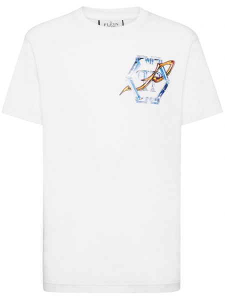 Bombažna majica s potiskom Philipp Plein bela