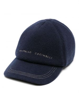 Haftowana czapka z daszkiem z kaszmiru Brunello Cucinelli niebieska