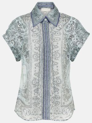 Svilena lanena bluza s paisley potiskom Zimmermann modra
