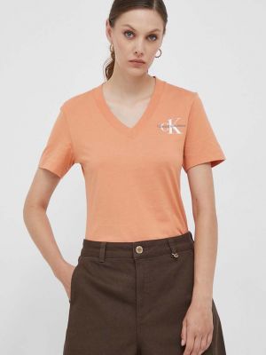 Памучна тениска Calvin Klein Jeans оранжево
