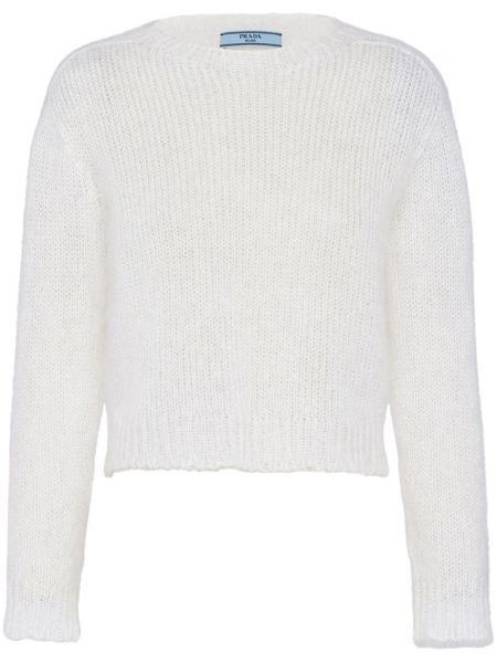 Sweter wełniany z okrągłym dekoltem Prada biały