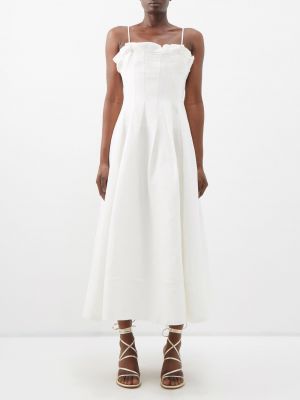 Плиссированное льняное платье Aje белое