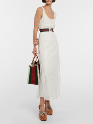 Krajkové bavlněné dlouhé šaty Gucci bílé