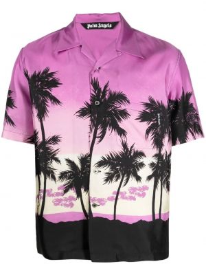 Копринена риза с принт Palm Angels виолетово