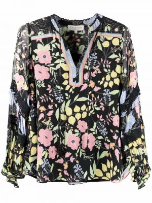 Trykt floral bomull bluse Hale Bob svart