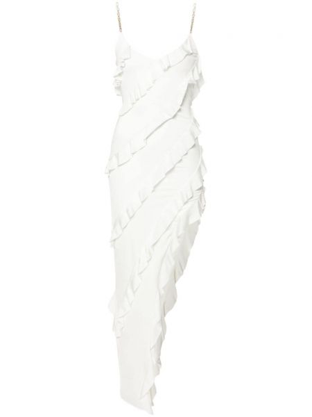 Asymetrické koktejlové šaty s volány Nissa bílé