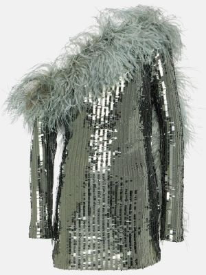Mini obleka s perjem Taller Marmo srebrna