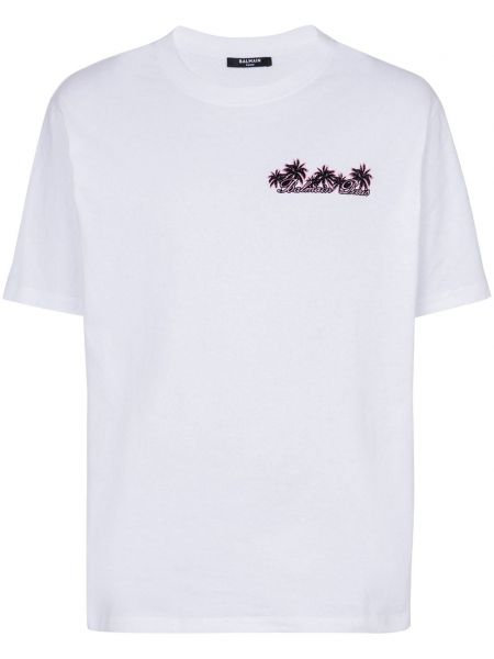 T-shirt en coton à imprimé Balmain blanc