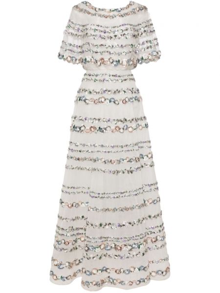 Ίσιο φόρεμα με χάντρες από τούλι Saiid Kobeisy λευκό