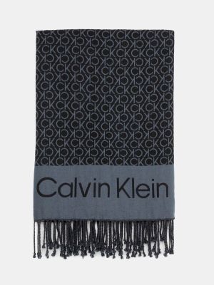 Bufanda con flecos con estampado Calvin Klein negro