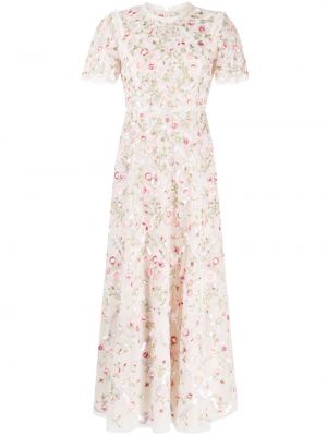 Haftowana sukienka koktajlowa w kwiatki Needle & Thread różowa