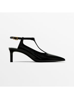 Туфли на каблуке с открытой пяткой Massimo Dutti черные