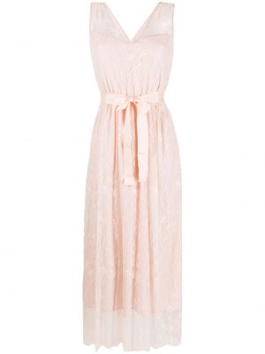 Вечерна рокля с v-образно деколте с дантела Twinset розово