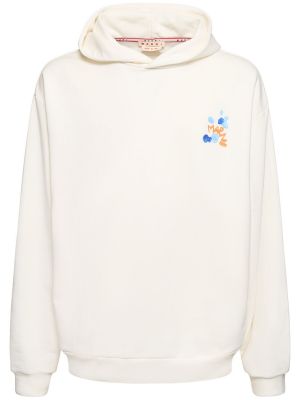 Raštuotas gėlėtas medvilninis džemperis su gobtuvu Marni balta