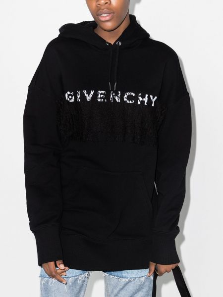 Mežģīņu kapučdžemperis ar apdruku Givenchy melns