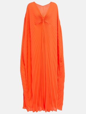Jedwabna sukienka midi plisowana Valentino pomarańczowa