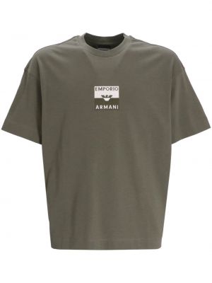 Памучна тениска бродирана Emporio Armani зелено