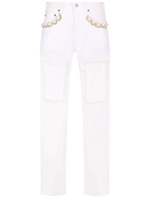 Хлопковые прямые джинсы Forte Couture белые