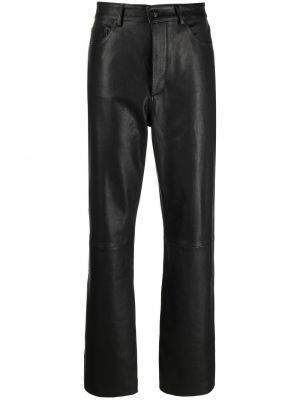 Usnjene ravne hlače 3x1 črna