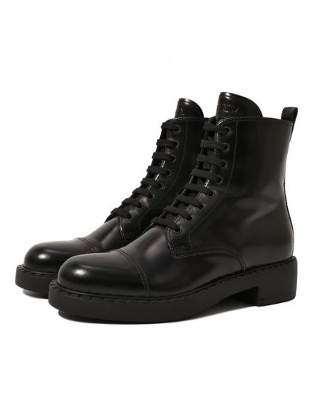 Черные кожаные ботинки Prada