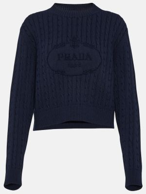 Памучен пуловер Prada синьо