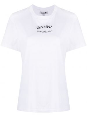 Raštuotas medvilninis marškinėliai Ganni balta