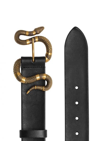 Cinturón de cuero con hebilla de estampado de serpiente Gucci negro