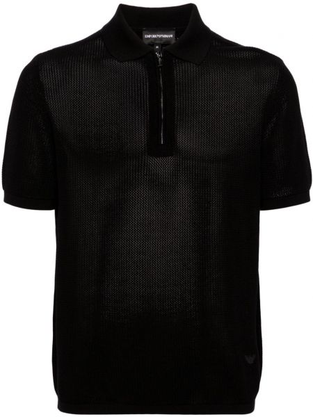 Плетена поло тениска с цип Emporio Armani черно