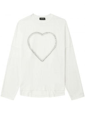 Памучен пуловер с принт със сърца We11done бяло