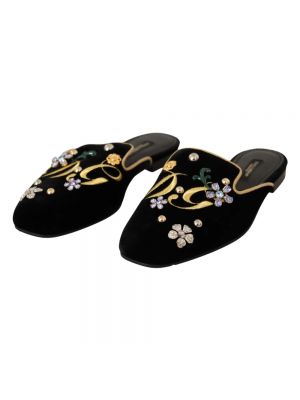 Aksamitne haftowane japonki Dolce And Gabbana czarne
