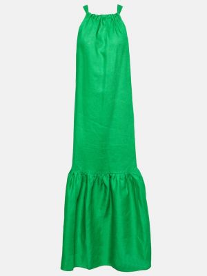Льняное длинное платье Asceno зеленое