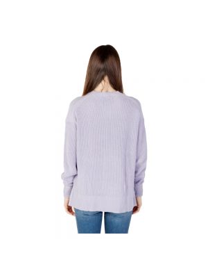 Sweter z długim rękawem z nadrukiem Calvin Klein Jeans fioletowy