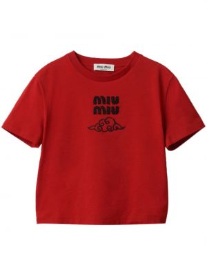 T-shirt brodé en coton Miu Miu rouge