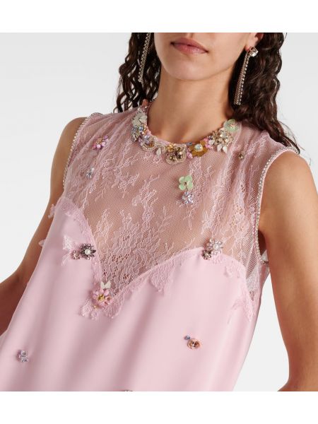Midi obleka s čipko Costarellos roza