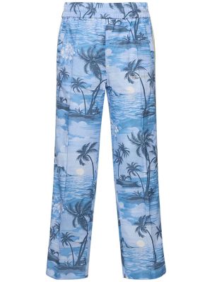 Λινό παντελόνι Palm Angels μπλε
