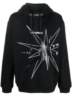 Raštuotas džemperis su gobtuvu su žvaigždės raštu Les Hommes juoda