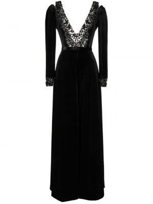 Βελούδινη ολόσωμη φόρμα με χάντρες σε φαρδιά γραμμή Saiid Kobeisy μαύρο