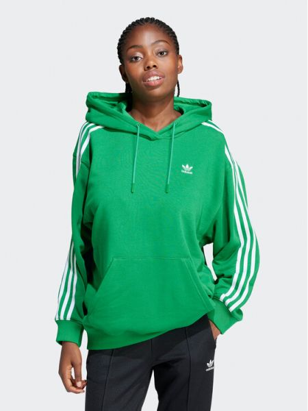 Bluza z kapturem w paski oversize Adidas zielona