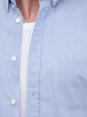 Pernata lanena košulja s gumbima Samsoe Samsoe plava