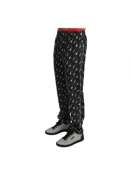 Jedwabne spodnie z nadrukiem Dolce And Gabbana czarne