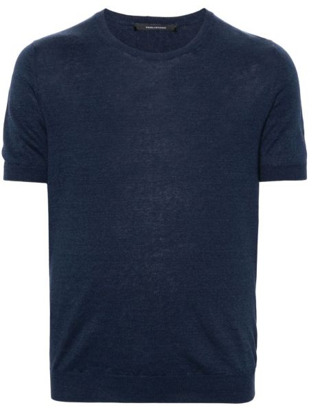 Bombažna lanena majica Tagliatore modra