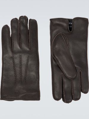 Kožené rukavice Giorgio Armani hnedá
