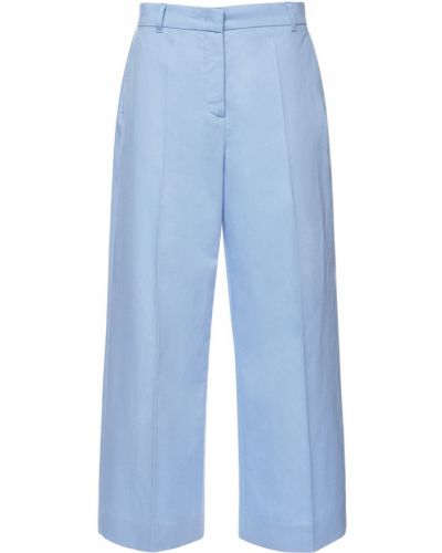 Lniane spodnie bawełniane Weekend Max Mara, niebieski