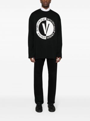 Raštuotas medvilninis džemperis Versace Jeans Couture juoda