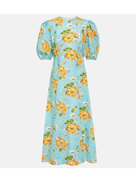 Lanena midi haljina s cvjetnim printom Alemais plava