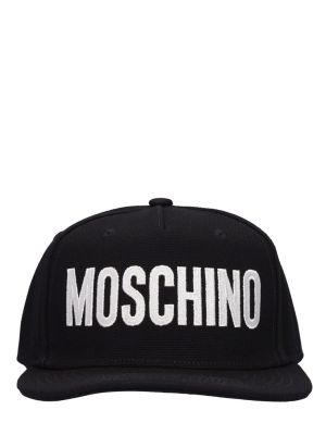 Haftowana czapka z daszkiem bawełniana Moschino czarna