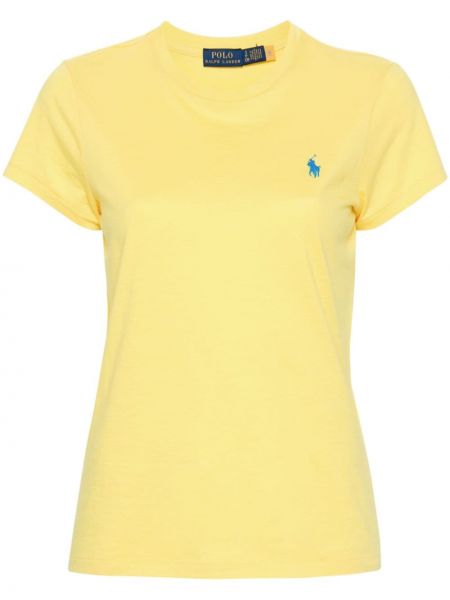 Ленена памучна поло тениска бродирана Polo Ralph Lauren жълто