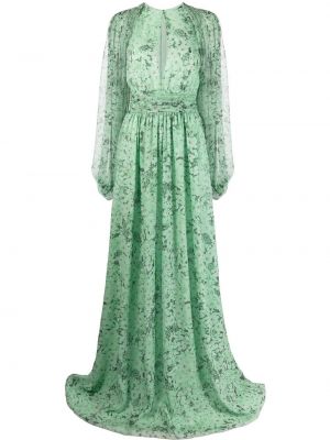 Копринена вечерна рокля на цветя с принт Giambattista Valli зелено