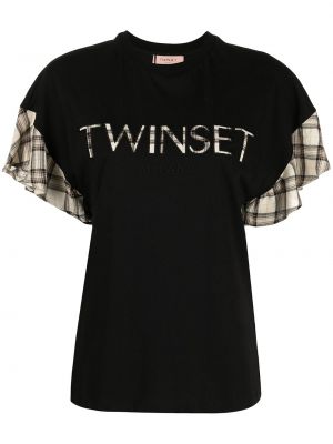 Karierte t-shirt aus baumwoll Twinset schwarz